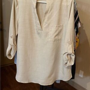 Women's Beige V-Neck Blouse